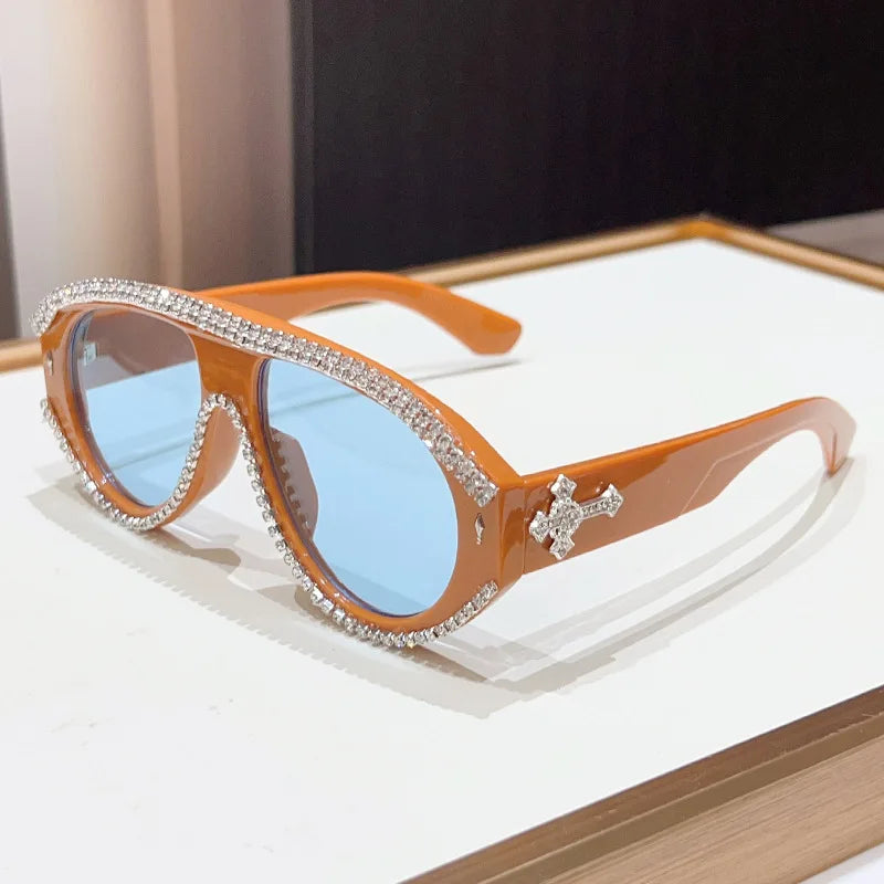 Crystal Rhinestone Luxury Sunglasses — Black | KIMLUD