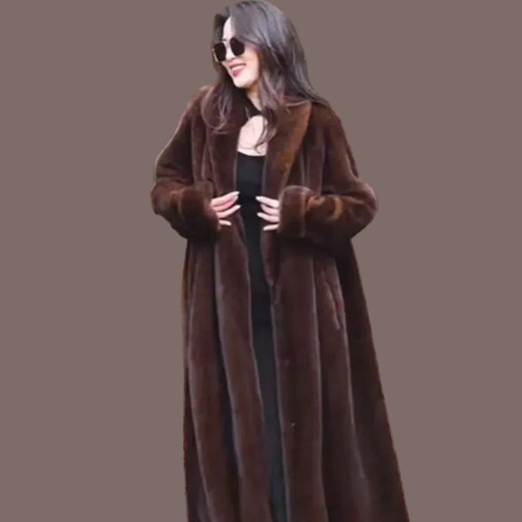 Women Faux Fur Coats Knee Length Coat Turn Down Collar Thick Warm Elegant Maxi Y2k Streetwear Outerwear Jackets Winter Spring