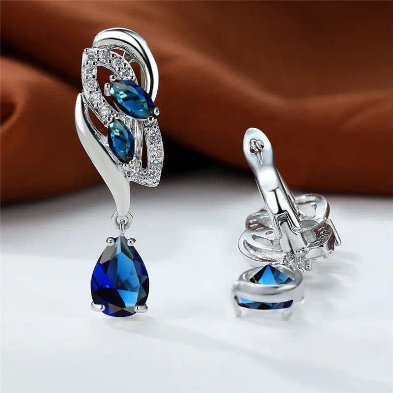 Crystal Zircon Clip Earrings Rainbow Stone — Blue | KIMLUD