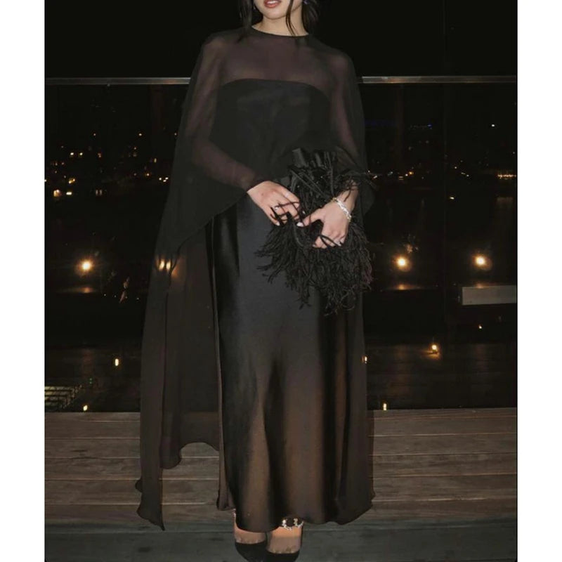Cape Blouse - High Low Hem Sheer - Polyester | KIMLUD