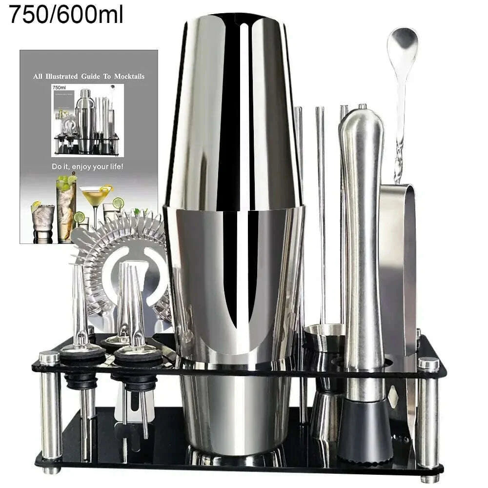 13-piece-750ml-600ml-cocktail-shaker-set-stainless-steel-bar-tools-with-black-stand-750ml-shaker-jigger-spoon-pourerskimlud-womens-fashion-34613424