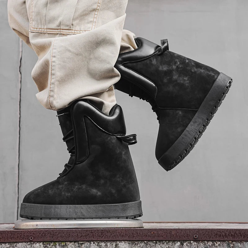 Mens Boots Fashion High Top Shoe Outdoor Casual Bare Boots Motorcycle Shoes Hiking Boot Sports Thick Soles Comfort Durable Lacs