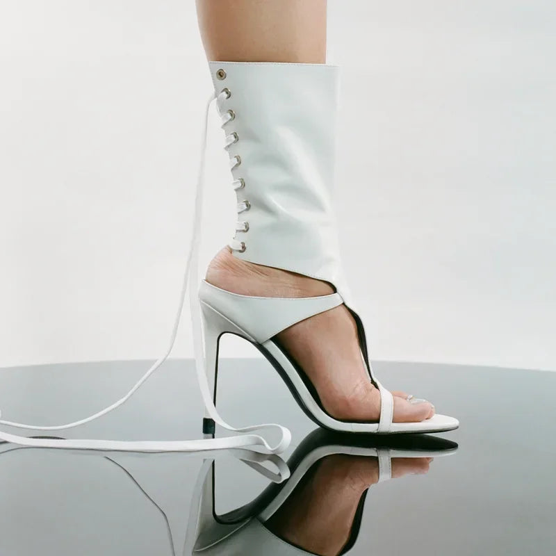 Leather One Word Belt Strap Heels — Black | KIMLUD