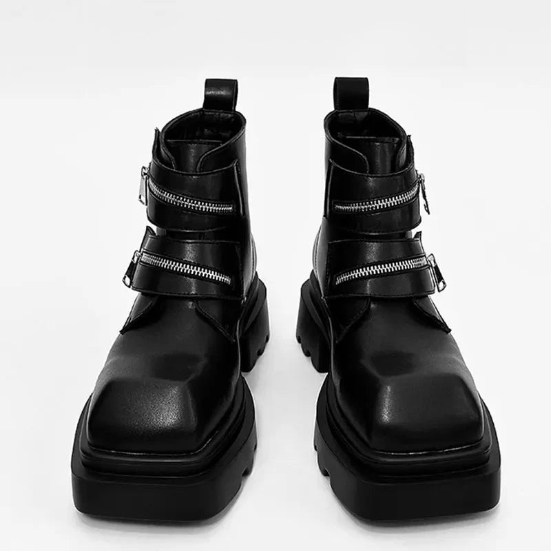 2026 High Quality Men Derby Boots Elegant Thick Sole Punk Rock Knight Boots Men's Leather Shoes Motorcycle Western Chelsea Boot