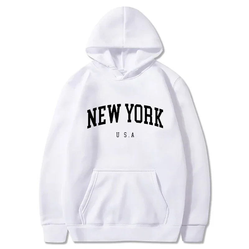 Hoodies – City Letter Graphic – Polyester – Loose Casual | KIMLUD