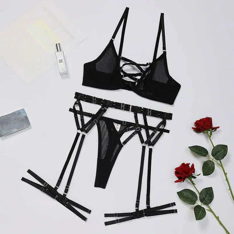KIMLUD, Diccvicc Lingerie Women Set Bandage Bra Fancy Garter Belt Ethical Very Thin Underwear Uncensored Erotic Outfit Intimate Clothing, KIMLUD Womens Clothes