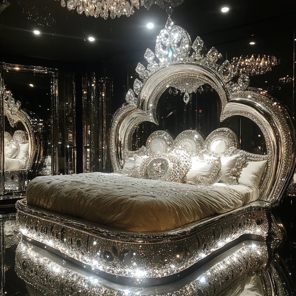 A Modern Luxury Diamond Crystal Bedroom Wooden Frame Bed Queen/King Size Designer Furniture for Home or Hotel for Villas Halls