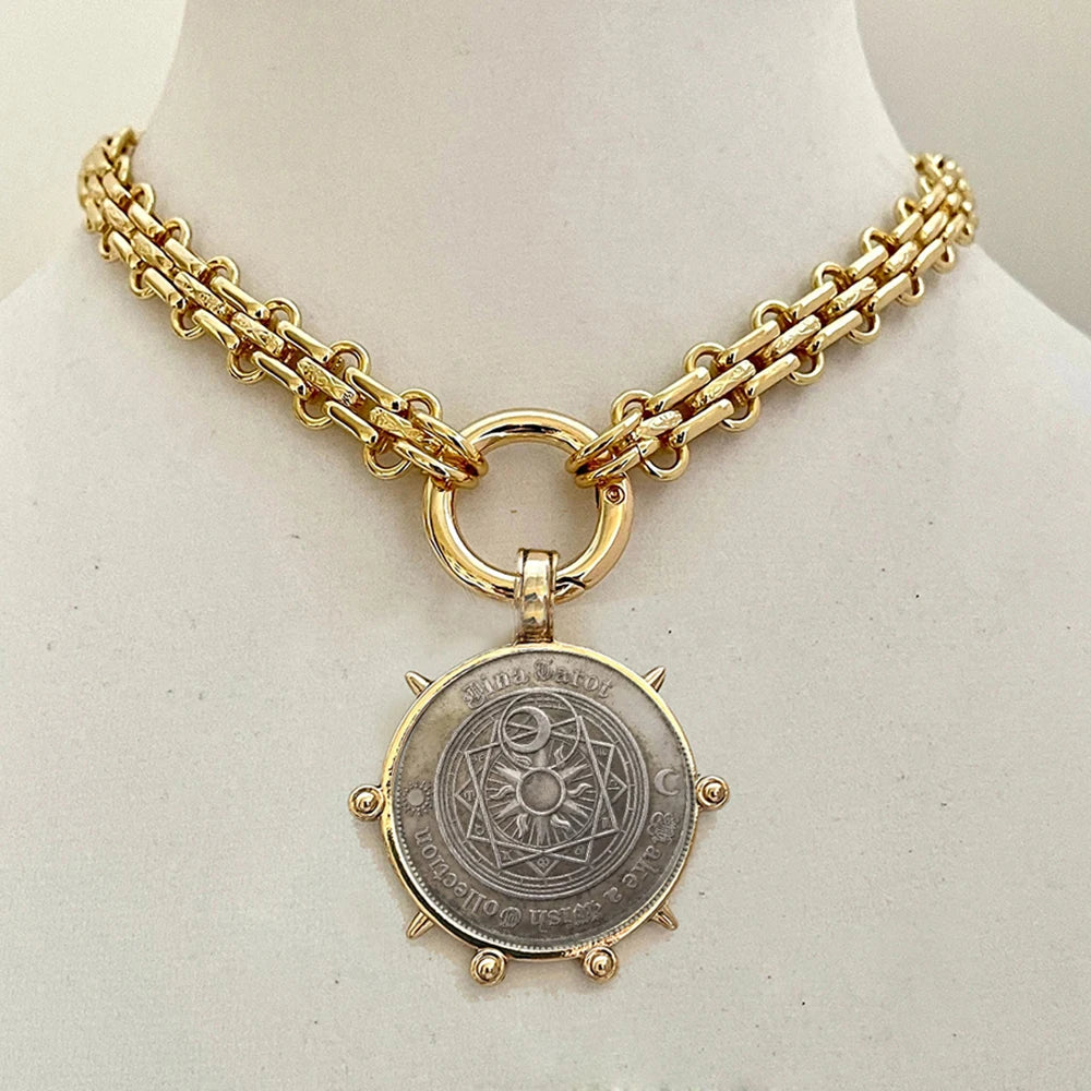 Pendant Necklace – Freshwater Pearl Coin Pendant – Choker – Turquoise | KIMLUD