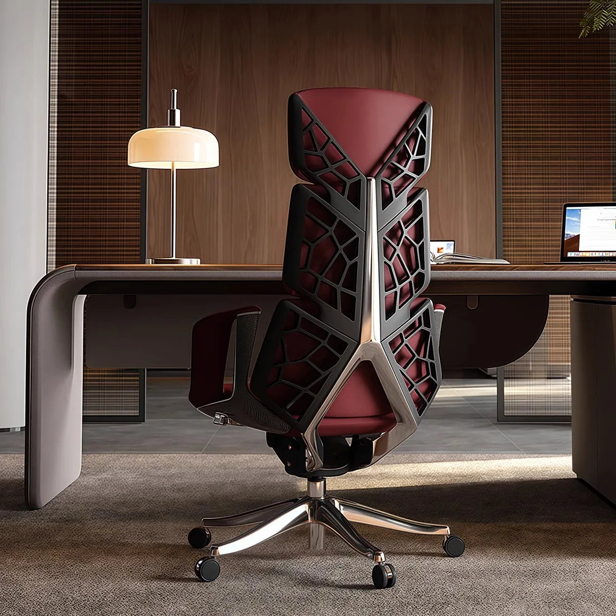 Genuine Leather Solid Office Chair — Burgundy | KIMLUD
