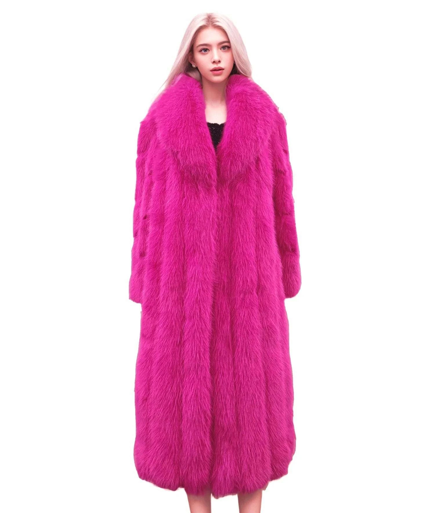 KIMLUD, Chic Oriented Women's Faux Grass Outerwear Fashionable Casual Comfort Autumn-Winter Long Solid Color Lapel Faux Grass Coat, KIMLUD Womens Clothes