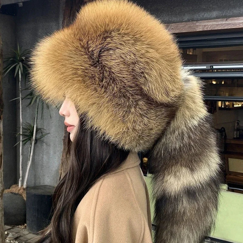 Bomber Hat - Winter Warmth For Outdoor Wear - Real Fox Fur | KIMLUD