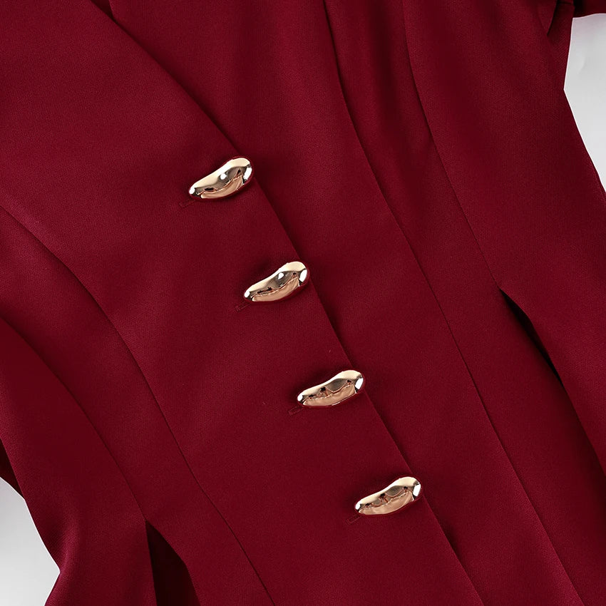 Linad Elegant Wine Red Puff Sleeve Woman Blouse 2026 Vintage Single Breasted Tops Spring Street Chic Black V Neck Ladies Tops