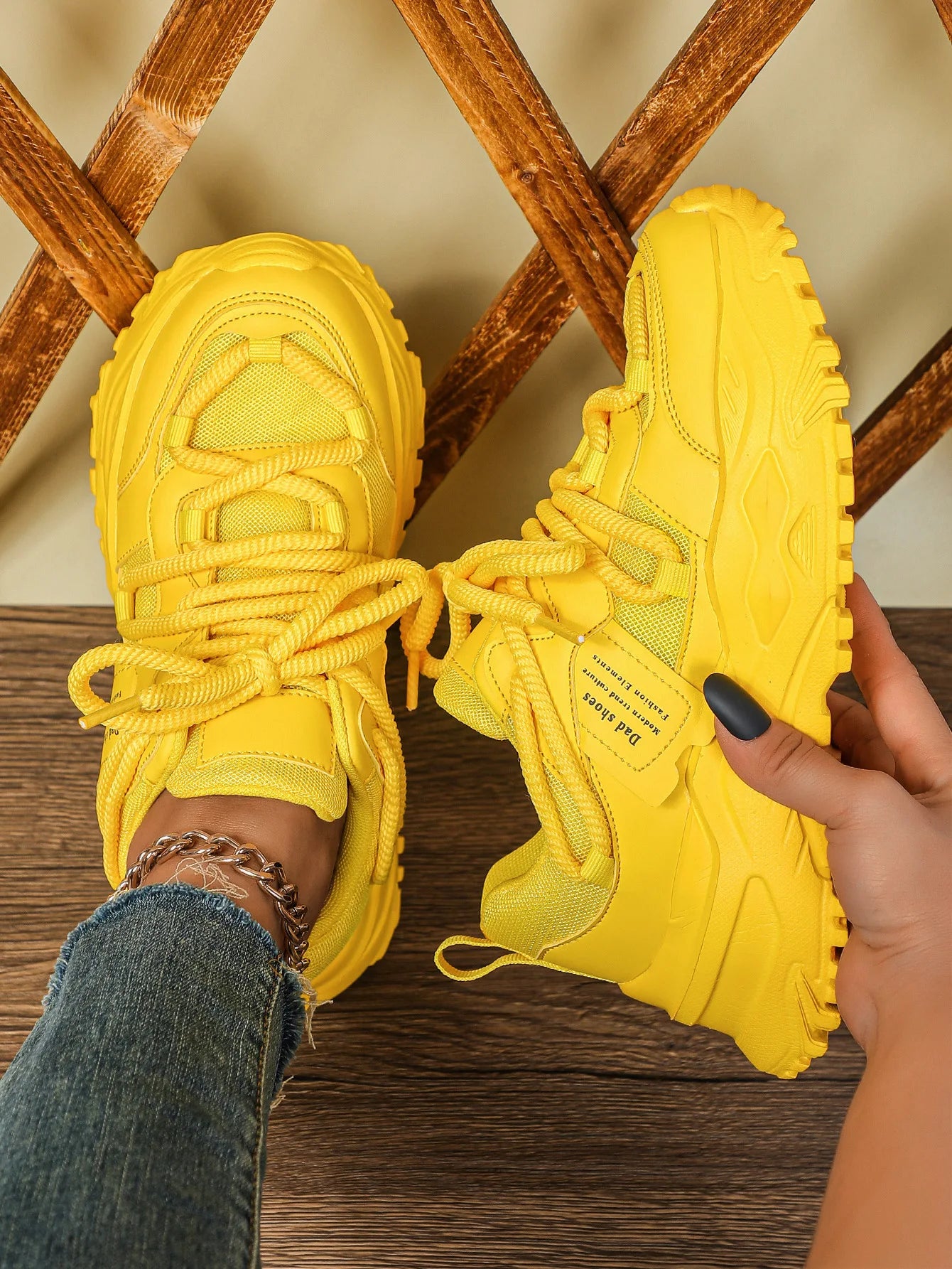 Platform Air Mesh Sneakers With Thick Sole — Yellow | KIMLUD