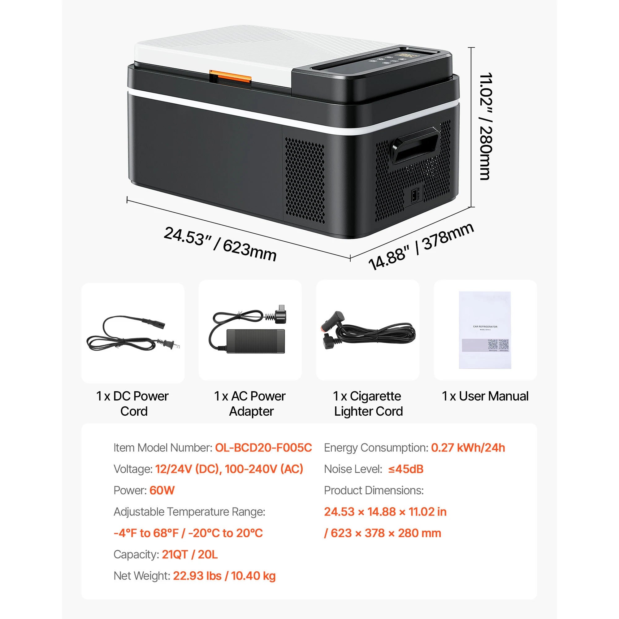 Portable Car Refrigerator 20L Premium — Black | KIMLUD