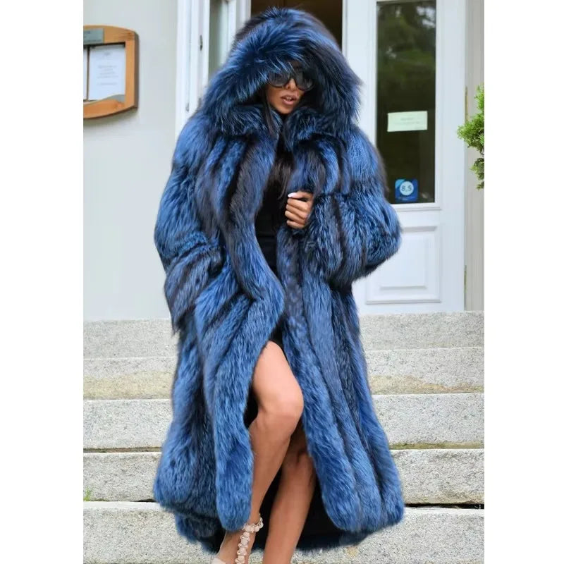 Fox Fur Coat – Hooded Full Pelt – Real Fox Fur X-Long | KIMLUD