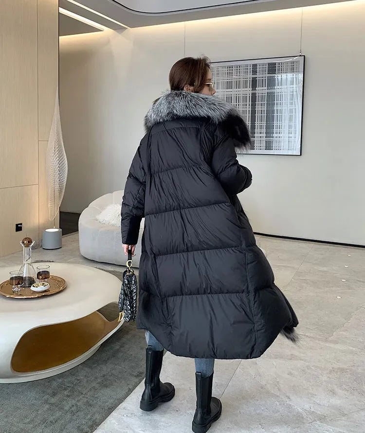 Hot Sales New Winter Long Goose Down Female Parka Fashion Thicken Warm Down Jacket with Large Real Fox Fur Collar Women Overcoat