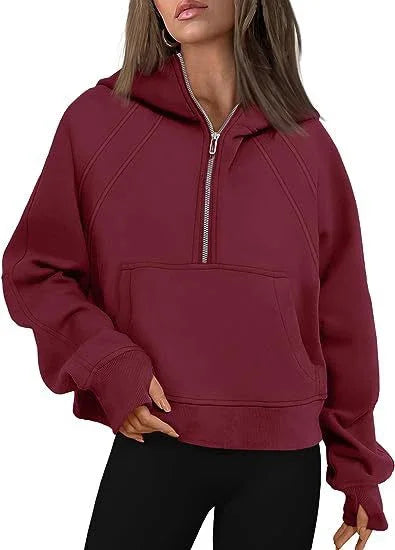 Plush Sweater Half-Zip Hooded Knit With Cozy Thermal Lining And Soft Handfeel — Black | KIMLUD