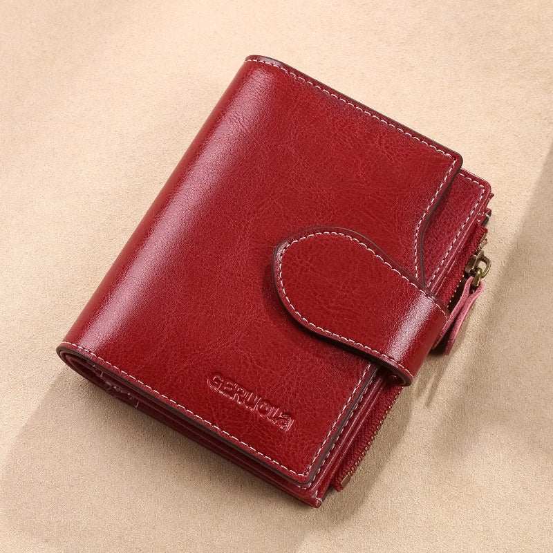 RFID anti-theft brush new three fold multi fold genuine leather cowhide wallet multifunctional anti tamper magnetic card bag sho
