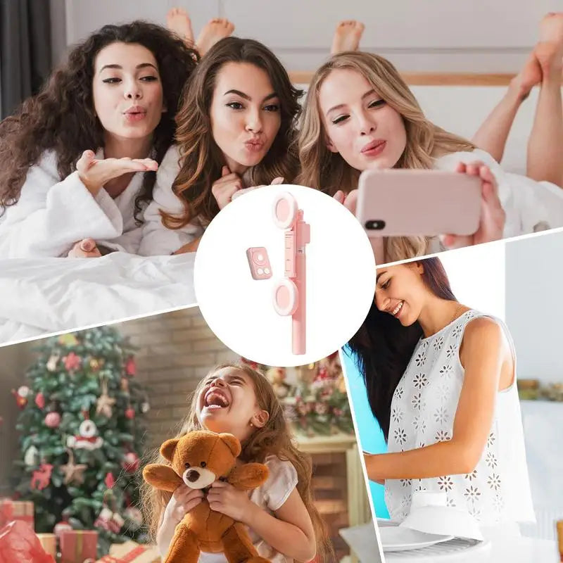 6 In 1 Selfie Stick Tripod With 2 Lights 67Inch Height Wireless Remote Phone Tripod Stick Cell Phone Holder Travel Phone Tripod