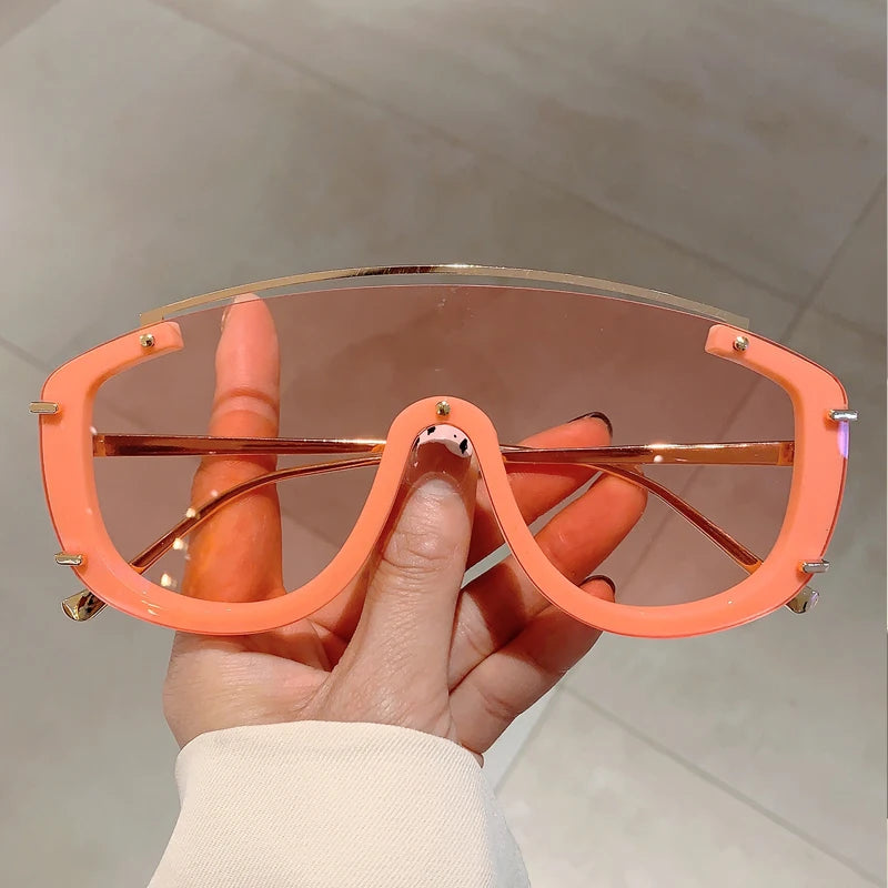 Sunglasses Oversize Shield Alloy Frame Black | KIMLUD
