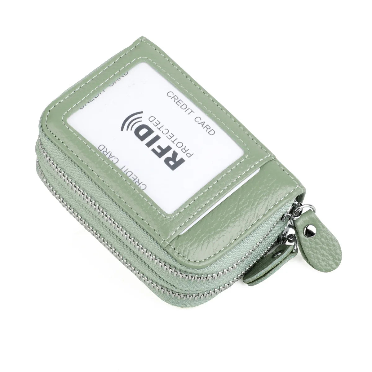 Genuine Leather Wallets RFID Blocking Double Zipper — Black | KIMLUD