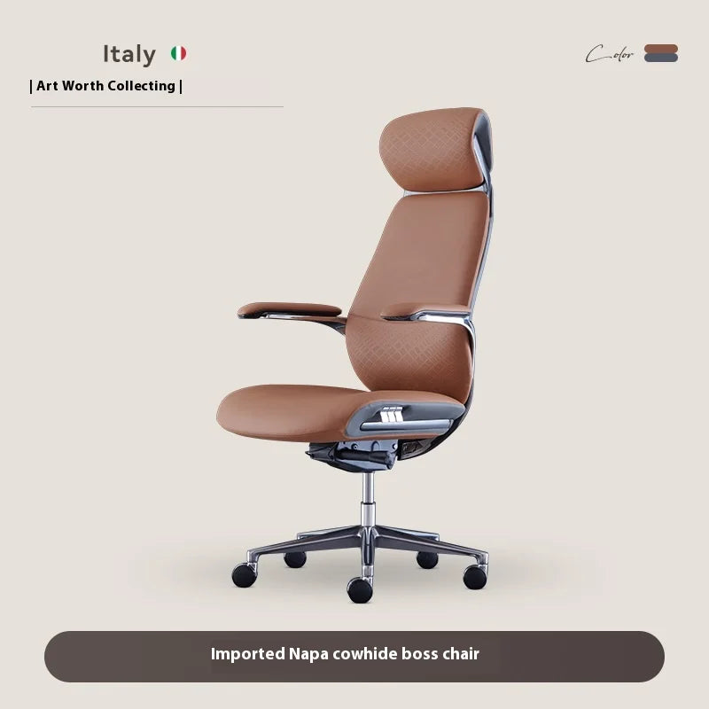 Leather Aluminum-Base Executive Chair — Brown | KIMLUD