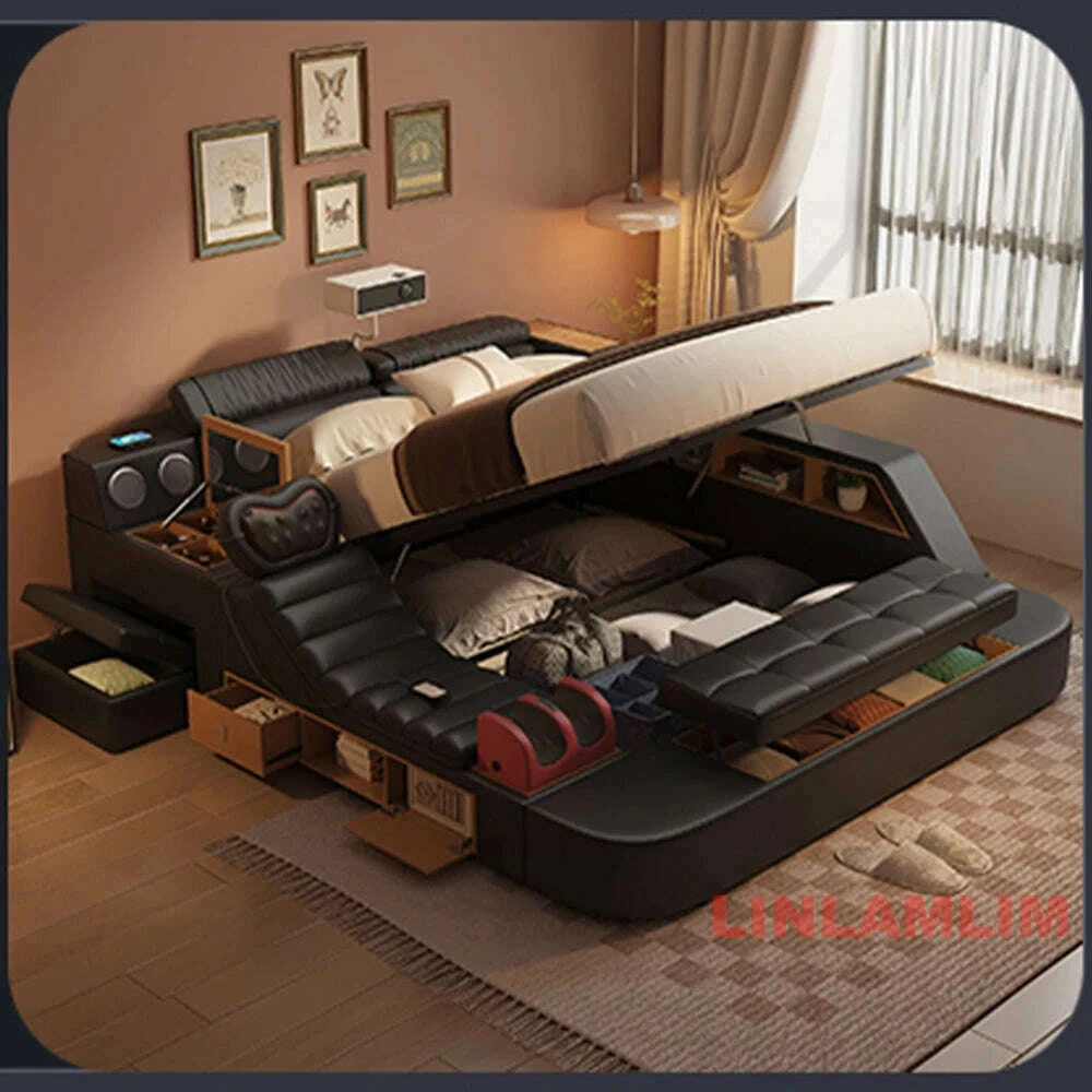 luxury-tech-smart-multifunctional-bed-with-massage-chair-bluetooth-speakers-projector-usb-–-modern-upholstered-king-size-bedkimlud-womens-fashion-34603539