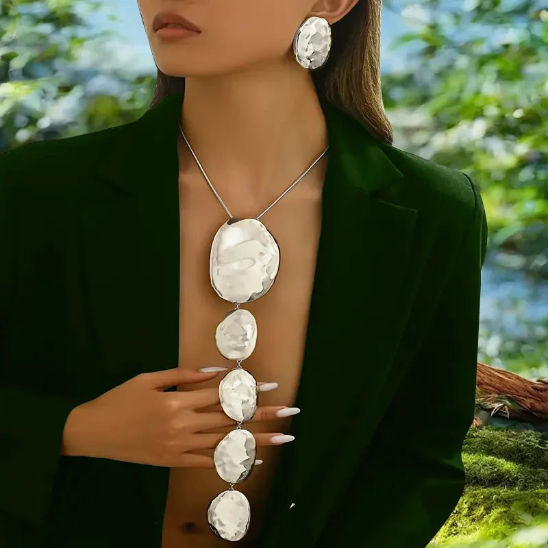 Necklaces Oval Stud Y Necklace Zinc Alloy Silver | KIMLUD
