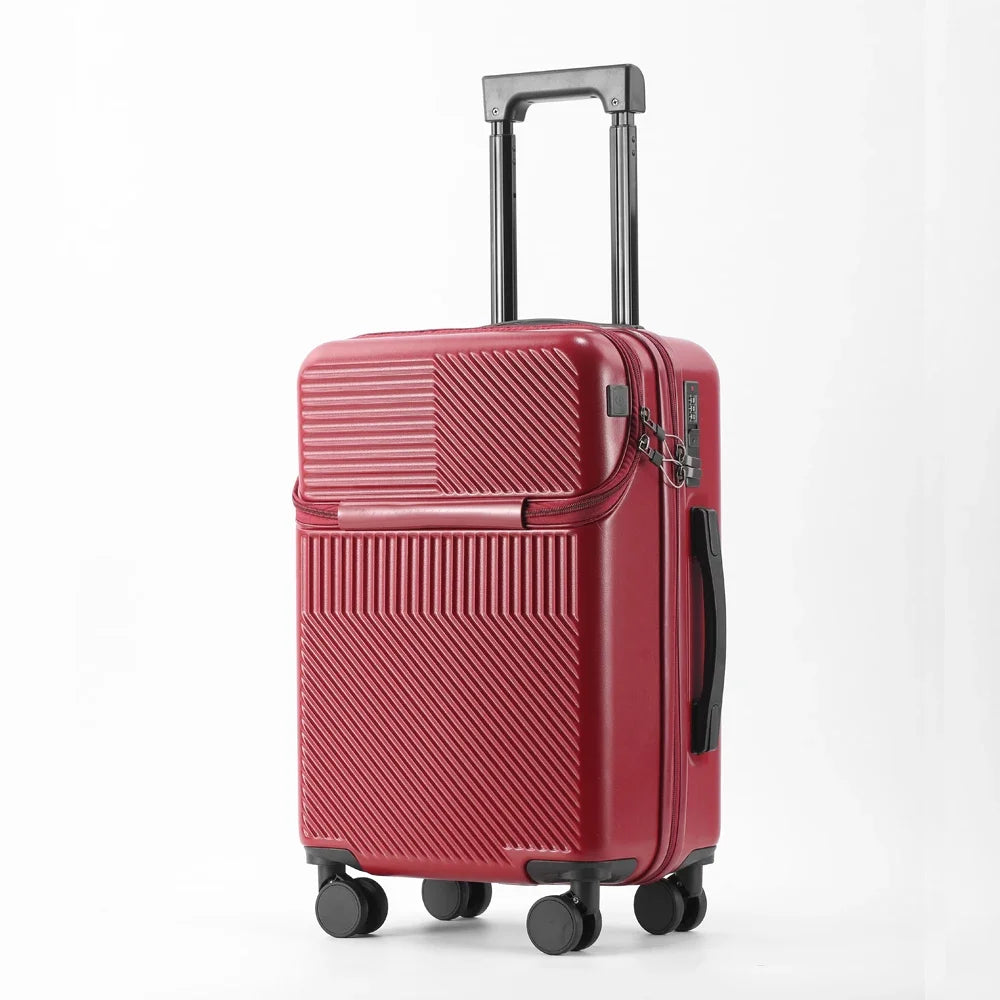 Polycarbonate Carry-On Luggage 20-Inch Lightweight With Cup Holder — Metallic Silver | KIMLUD
