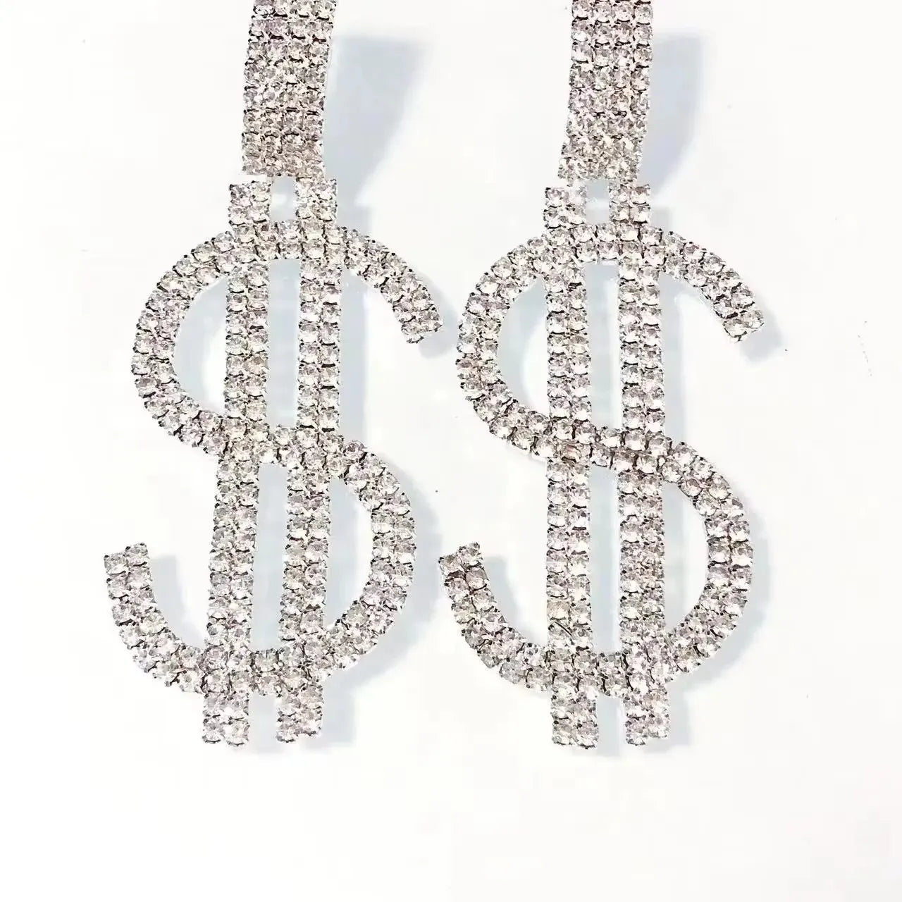 Sparkling Crystal Dollar Pendant Earrings Copper Base — Clear | KIMLUD
