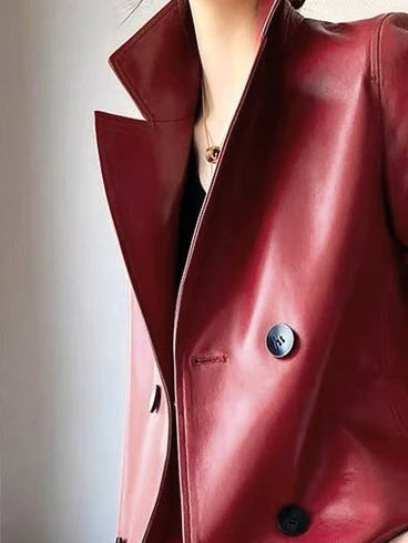 Modigirl Autumn Winter Red Faux Leather Jackets Women 2024 New Outwear Long Sleeves PU Leather Short Coats Outwear for Female