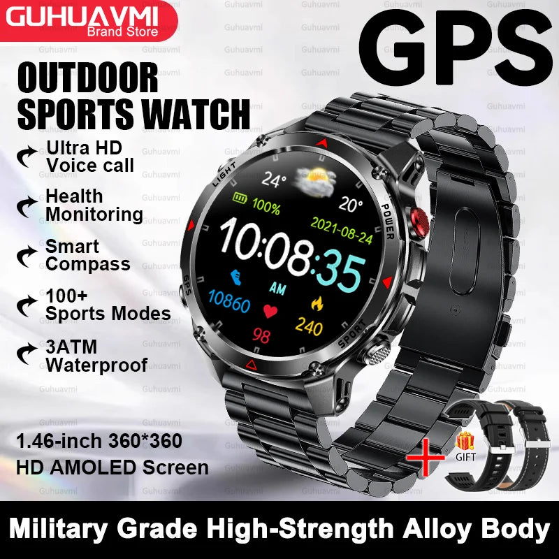 2025 New Outdoor Sport Smart Watch Men HD AMOLED Screen Six Star GPS Positioning Heart Rate Bluetooth Call IP69/5ATM SmartWatch