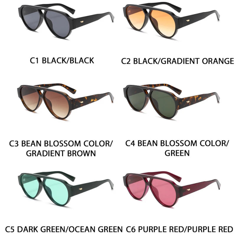 Oversized Pilot Sunglasses Double Bridges — Red And Green | KIMLUD