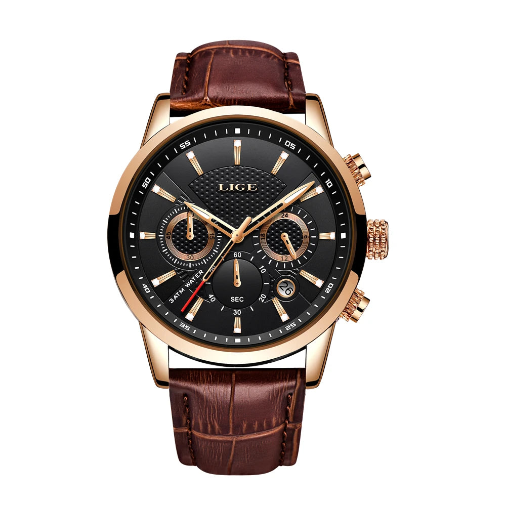 2025 LIGE Top Brand Luxury Casual Leather Quartz Men Watch Man Business Clock Male Sport Waterproof Date Chronograph Men Watches