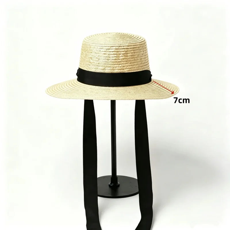 Straw Solid Fedora Hat Unisex Natural — Black | KIMLUD