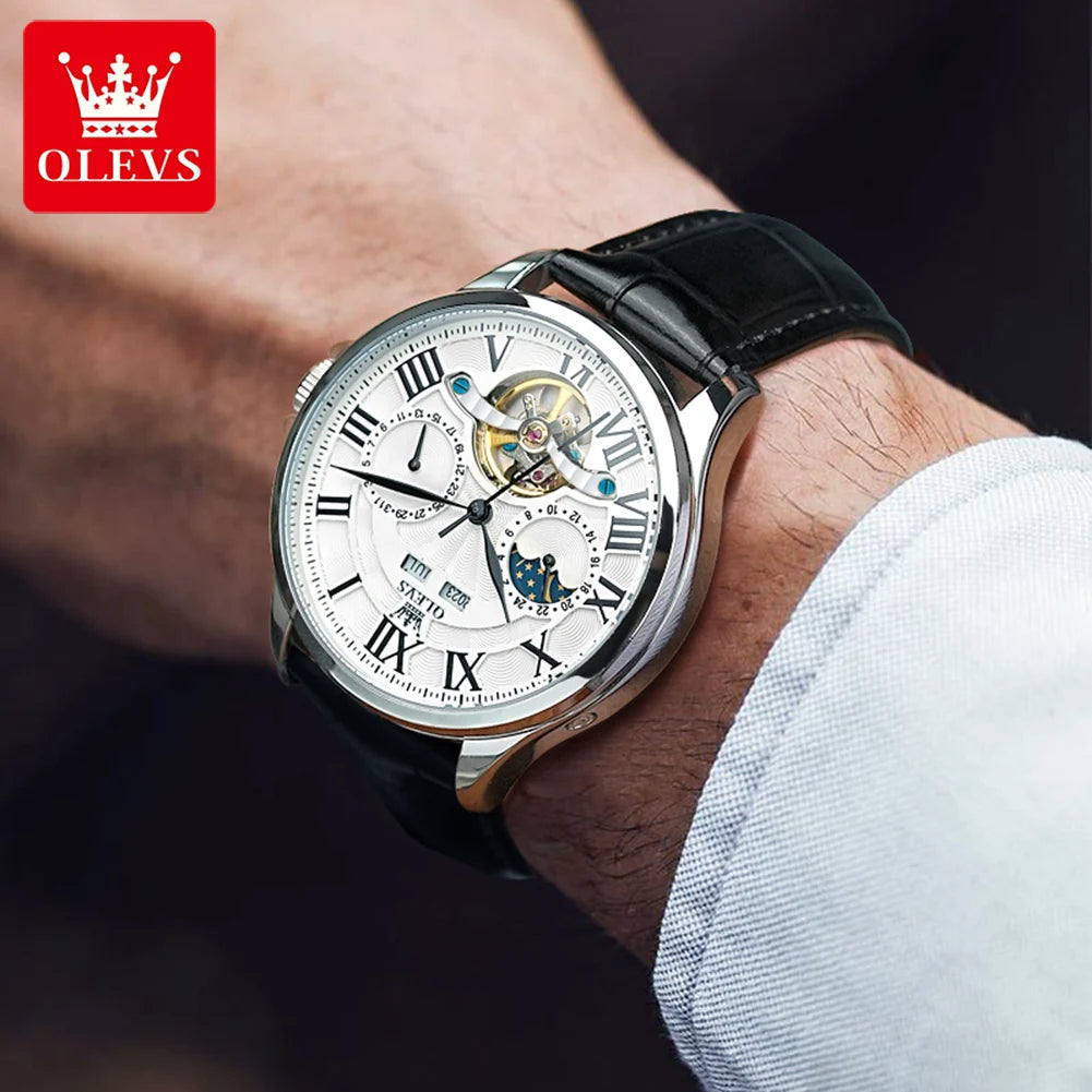 Moon Phase Mechanical Watch Automatic Self-Wind — Silver | KIMLUD
