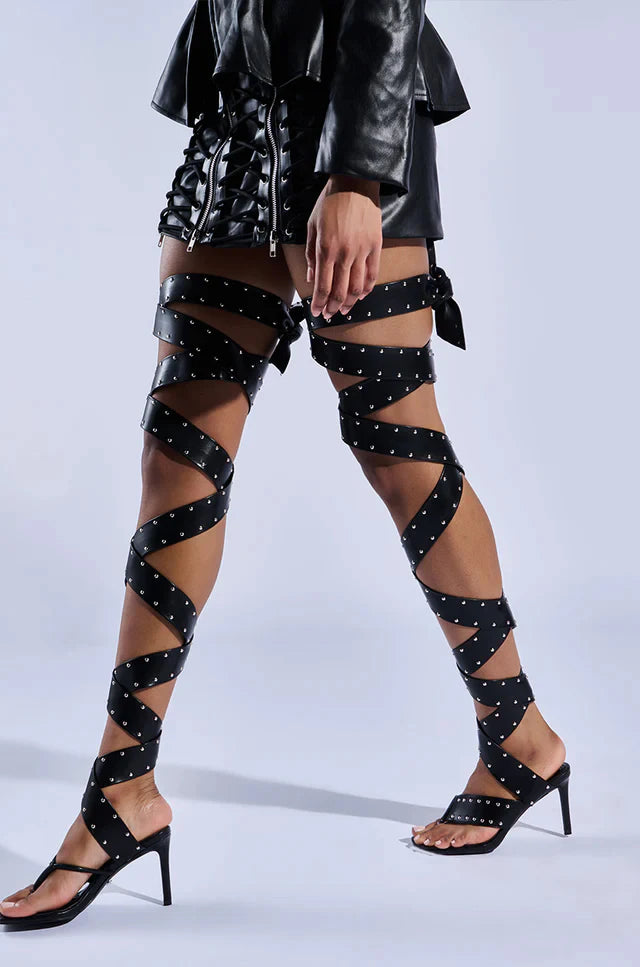 Genuine Cow Leather Buckle Strap Peep Toe Stiletto Sandals — Black | KIMLUD