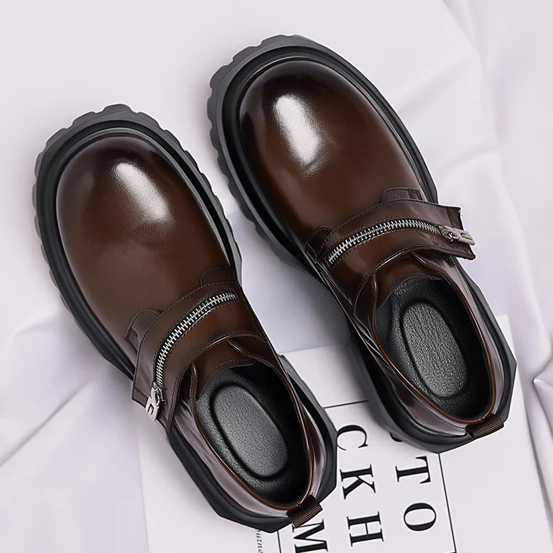Derby men's leather shoes Thick bottomed British style design Leisure Party Business Office Luxury adult shoes Brown and Black