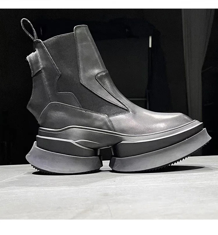 Men's Ankle Boots – High Top Street Style – Full Grain Leather | KIMLUD