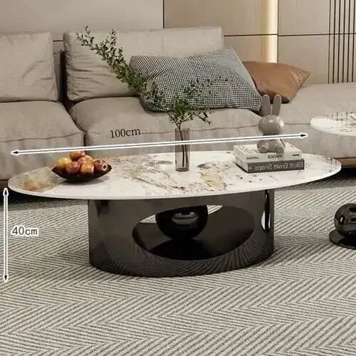 Marble Effect Coffee Table Nordic Oval — White | KIMLUD