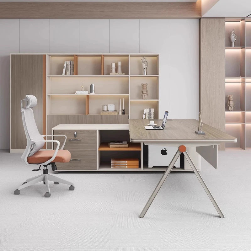 Wooden Executive Desk With Drawers — Ivory | KIMLUD