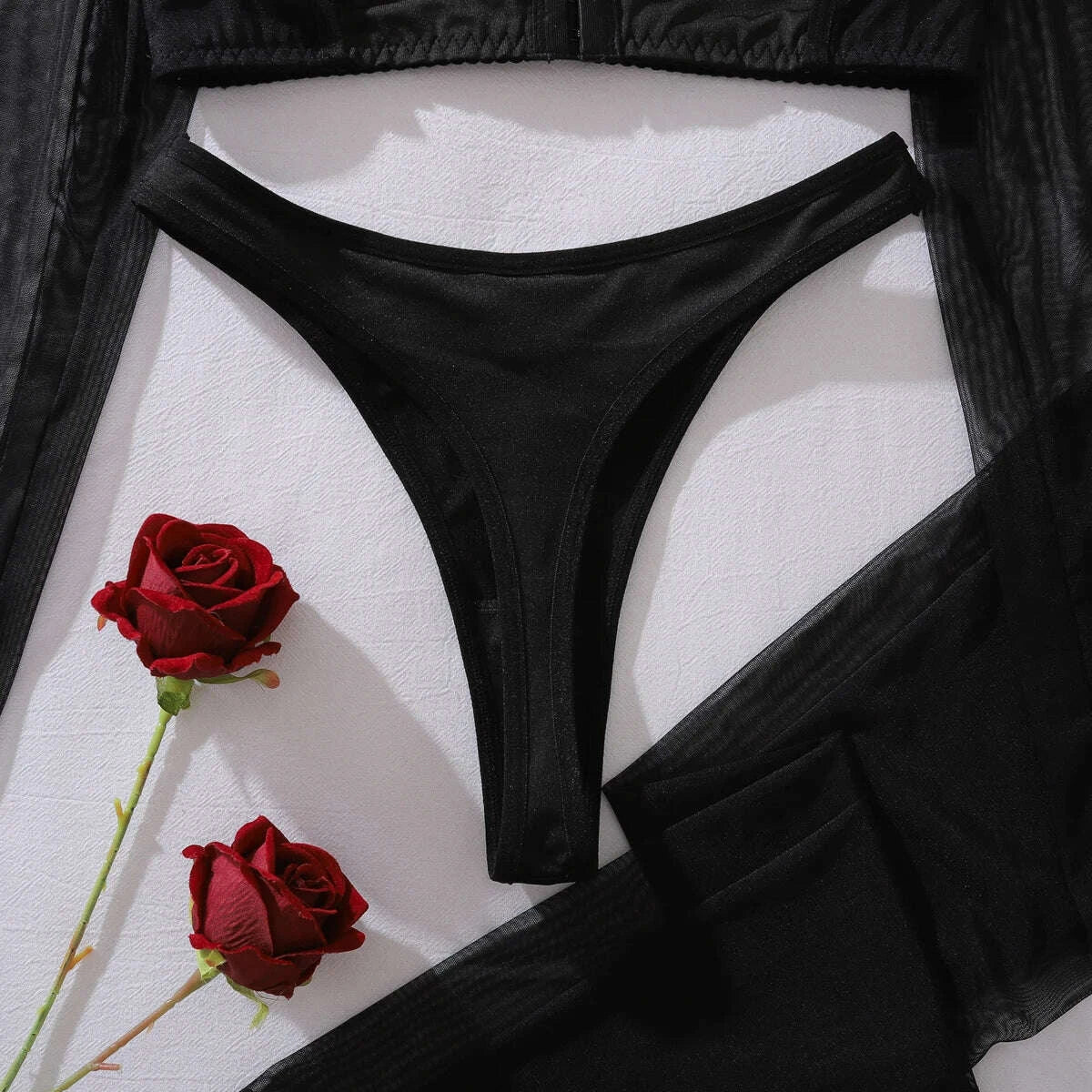 KIMLUD, Ellolace Seductive Sexy Lingerie See Through Long Sleeve Top Brief 2PC Set with Stockings Intimate Ultra Hot Party Night Outfit, KIMLUD Womens Clothes