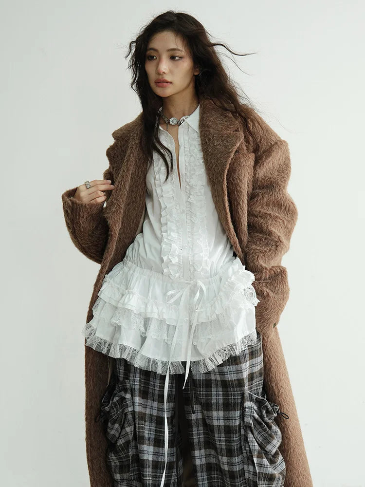 Blouse – Lace Ruffles – Jersey – White | KIMLUD