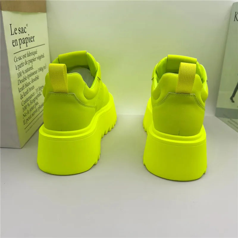 Men's Lace-Up Casual Shoes – Fluorescent Green Thick Sole | KIMLUD