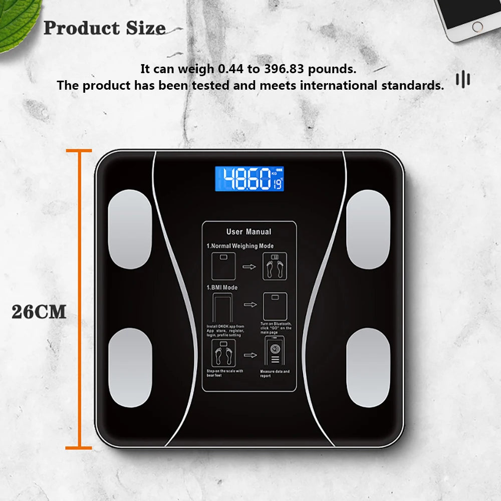 Smart Digital Bathroom Scale Body Fat With App Bluetooth — Black | KIMLUD