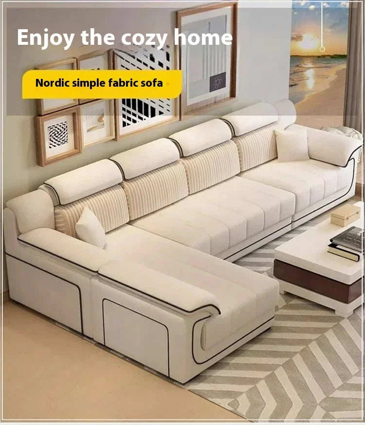 Nordic Wood Frame Sofa Two-Seater With Armrests In Soft Upholstery — Beige | KIMLUD
