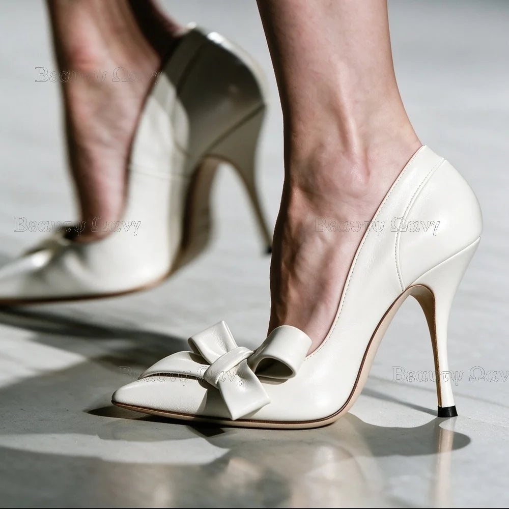 Pointed Toe Pumps – Red Bow Knot – Pointed Toe Silhouette – Red | KIMLUD