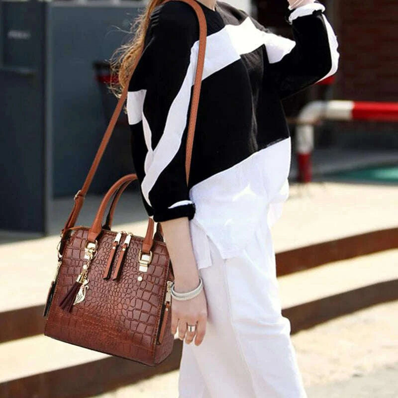 KIMLUD, Luxury Design Alligator Handbags Big Capacity PU Leather Tassel Crossbody Shoulder Bags For Women Messenger Ladies Shoulder Bag, KIMLUD Womens Clothes