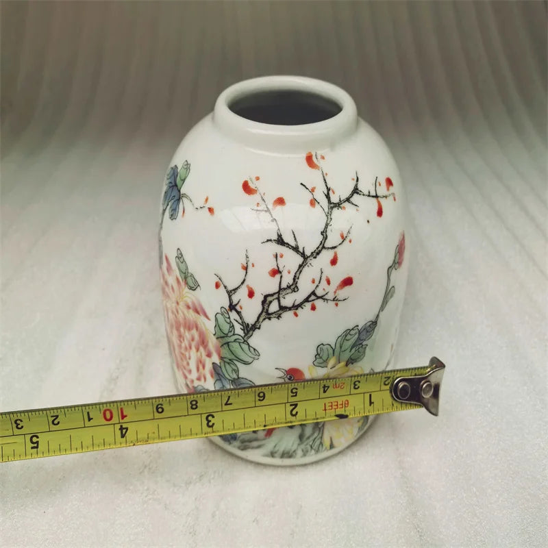 Chinese Old Porcelain Vase Pastel Flower & Bird Pattern Storage Jar Antique Collectible Decorative Piece