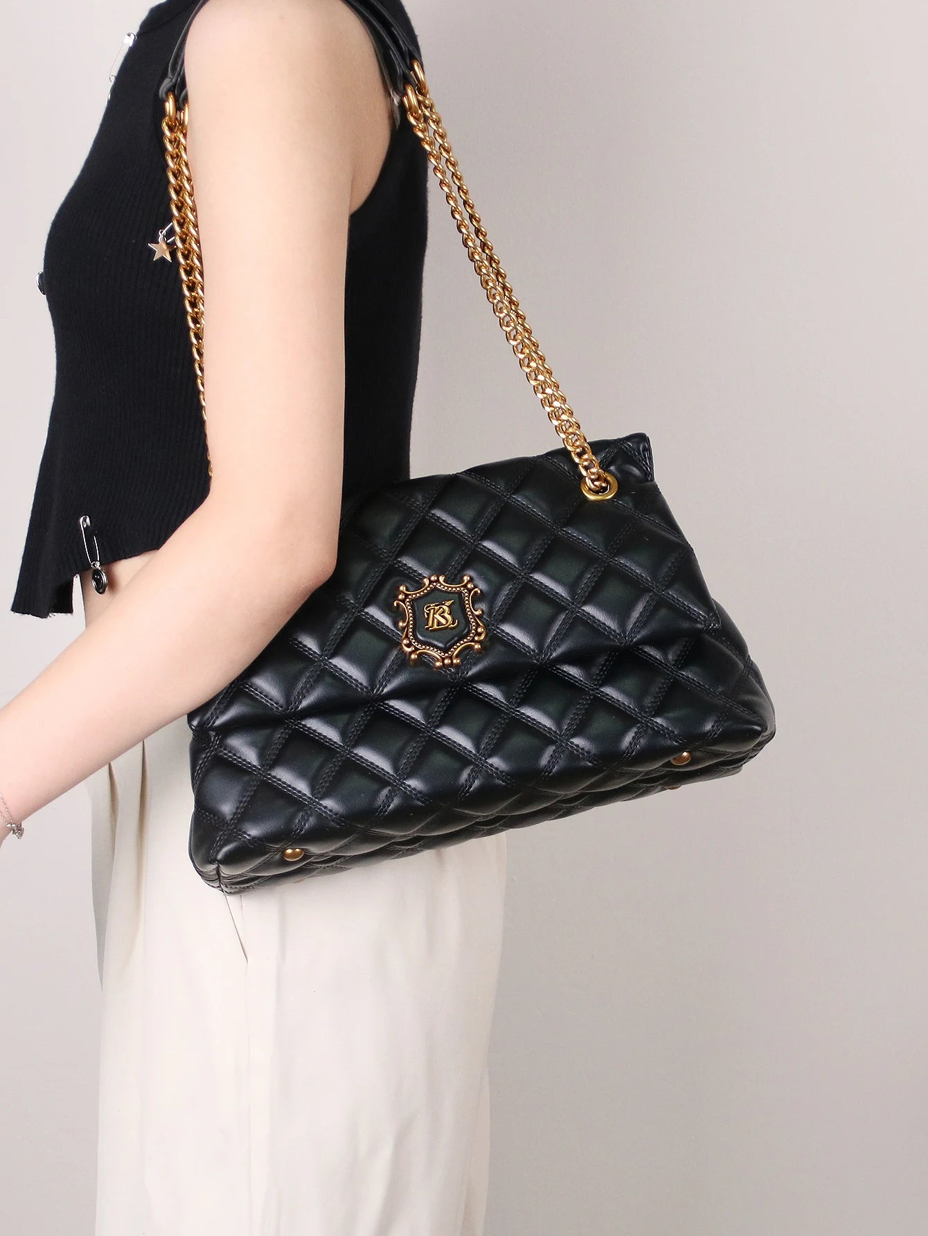 Premium PU Solid Shoulder Bag — Jet Black | KIMLUD